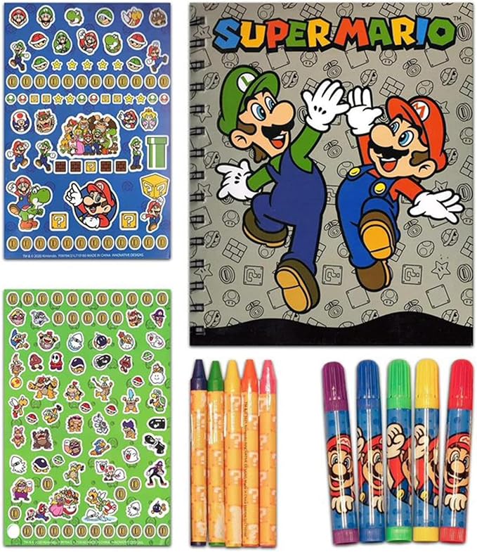 Nintendo Store Super Mario Sketchbook Set for Kids, Toddlers ~ 3 Pc Bundle with Mario Coloring Journal, Stickers, and More (Mario Drawing Pad Activity Kit)