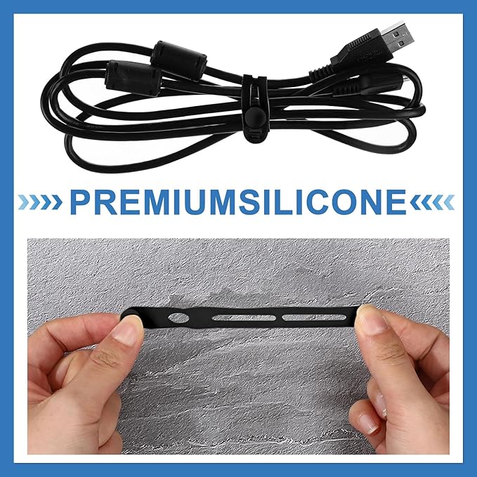 42 Pcs Silicone Cable Ties Reusable Cord Straps Multipurpose Elastic Cable Organizer for Bundling Fastening Earphone Phone Charger Home Office School(Black, Gray,3.15 Inch)