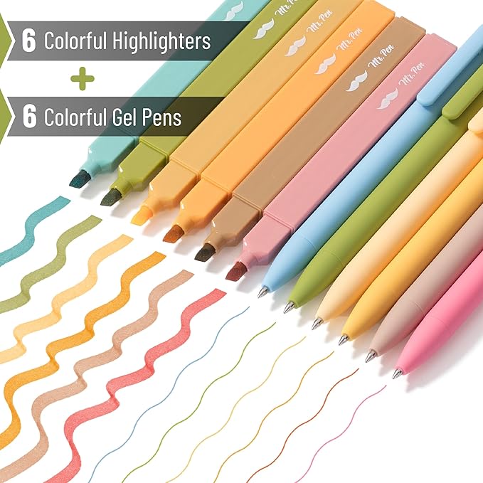 Mr. Pen- Aesthetic Highlighters and Gel Pens, 12 Pack, Bright Colors No Bleed, Colorful Ink, Cute Pens for Bibles
