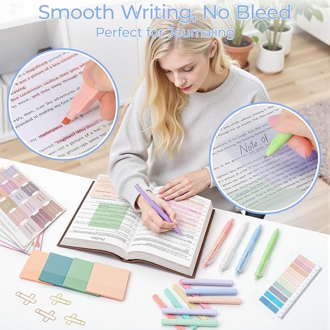 76PCS Bible Study Supplies Kit for Women, Journaling Set with No Bleed Highlighters, Laminated Bible Tabs,Notebook, Quilted Pencil Case, Bible Accessories Set Beginner Christian Gifts