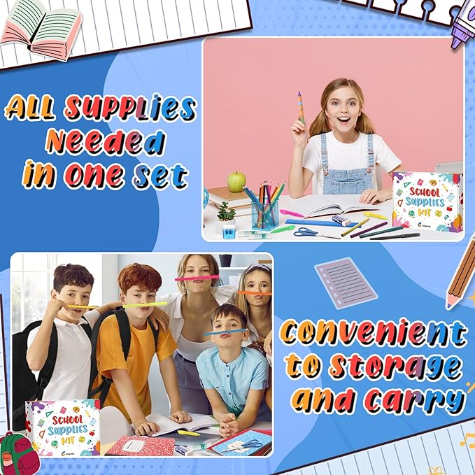 72 Pcs School Supplies Gift Box Set, Back to School Supplies Primary Middle College Bundle Essential Stuff Bulk Pen Notebook Colorful Stationery for Teacher Student Classroom