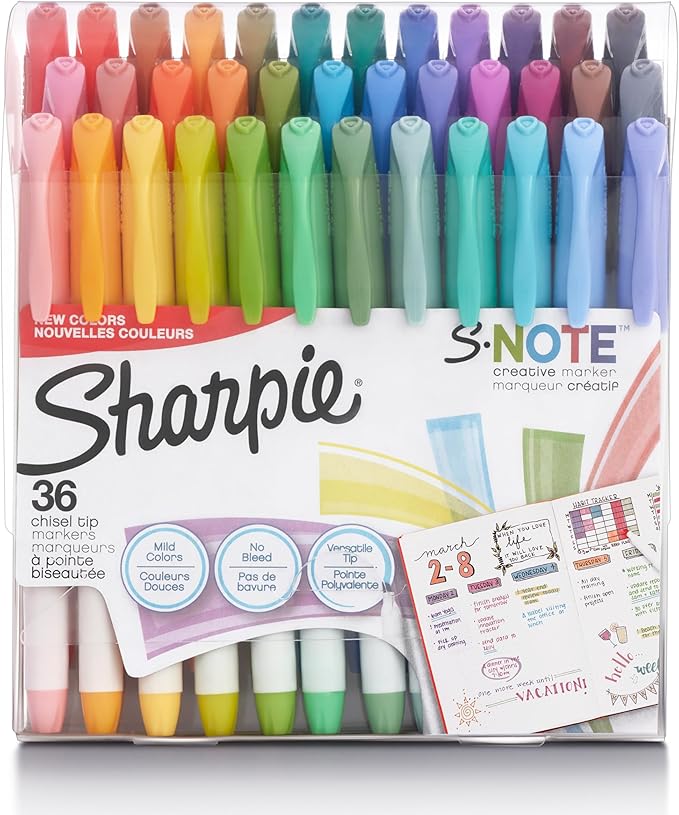 Sharpie S-Note Creative Markers, Pastel Highlighters, Art Marker Set, Assorted Colors, Chisel Tip, 36 Count - Back to School, Colorful Teacher Essentials, Bullet Journaling, Fun Office Supplies