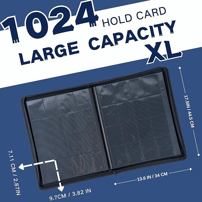 1000+ Pockets Trading Card Binder, 16-Pocket Card Ablum Compatible with MTG,Sports Cards & Other Standard Size Trading Cards (Blue)