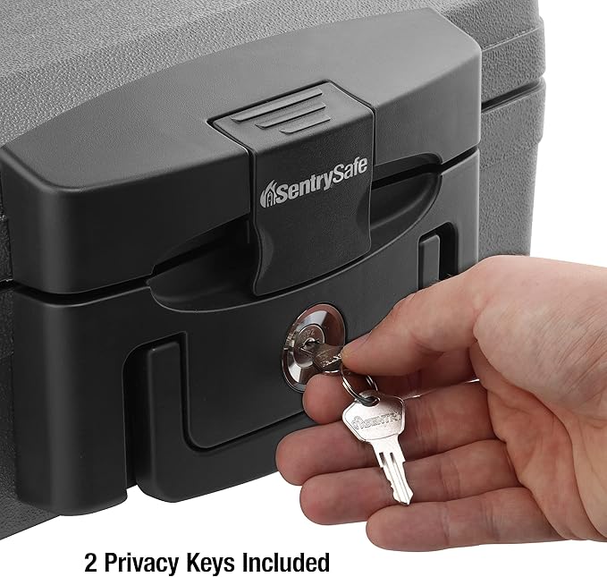 SentrySafe Fireproof and Waterproof Safe, Black Portable Lock Box with Key Lock and Carrying Handle for Money, Passport, Exterior: 14.3 in W x 13 in D x 6.1 in H, ‎H0100