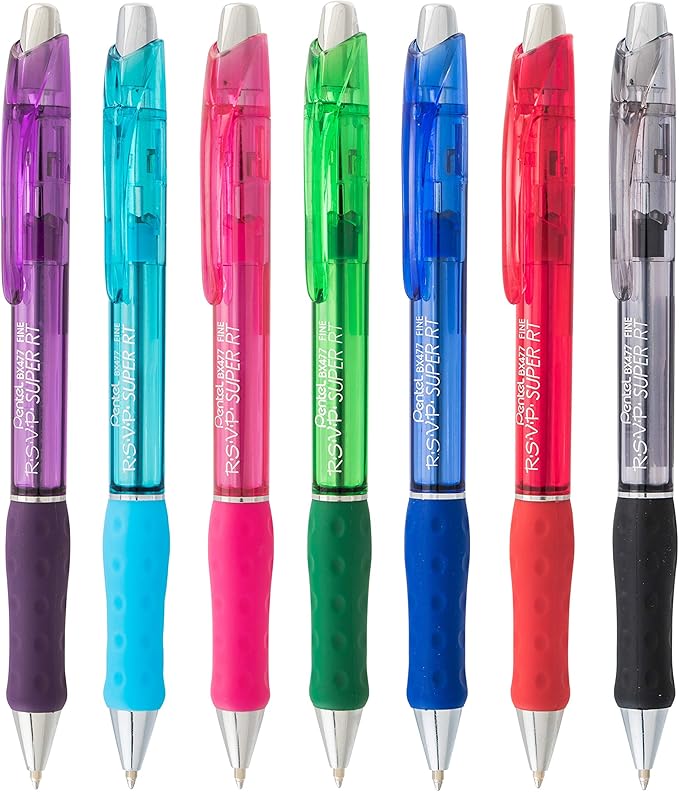 Pentel RSVP Super RT Ballpoint Pen, (0.7mm) Fine Line, Black Ink, 2-Pk - BX477BP2A