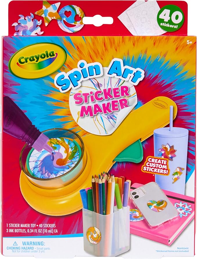 Crayola Spin Art Sticker Maker Machine, Create 40 Custom Stickers, Spiral Art Set for Kids, Arts & Crafts Kit, Toys & Gifts, Ages 5+