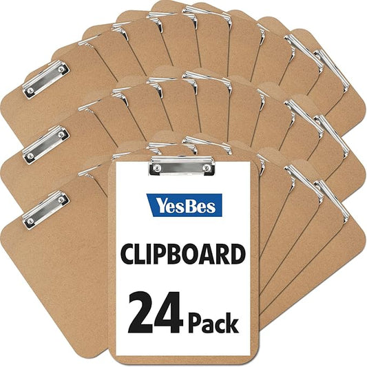 24 Pack Clipboards Bulk, Clip Boards 8.5x11 Standard Letter Size, Clipboards for Classroom, Wooden Clipboard, Hardboard Office Clipboard, Classroom Supplies