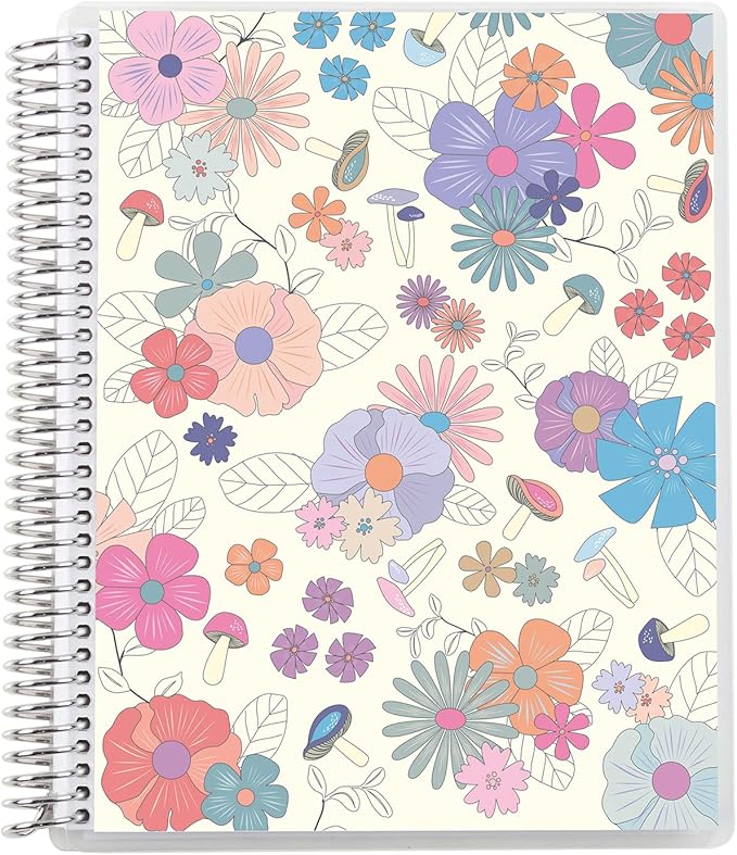 Erin Condren 7" X 9" Spiral Bound College Ruled Notebook - Groovy Blooms - 160 Lined Pages, Note Taking & Writing Notebook, 80Lb Thick Paper