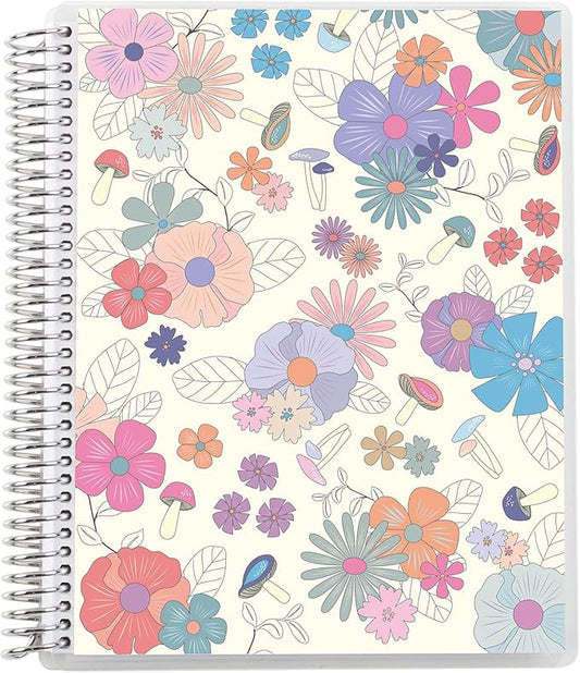Erin Condren 7" X 9" Spiral Bound College Ruled Notebook - Groovy Blooms - 160 Lined Pages, Note Taking & Writing Notebook, 80Lb Thick Paper