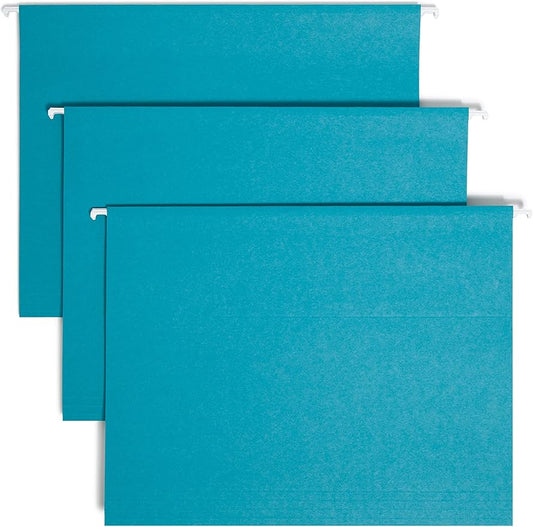 Smead Colored Hanging File Folder with Tab, 1/5-Cut Adjustable Tab, Letter Size, Teal, 25 per Box (64074) (Pack of 1)