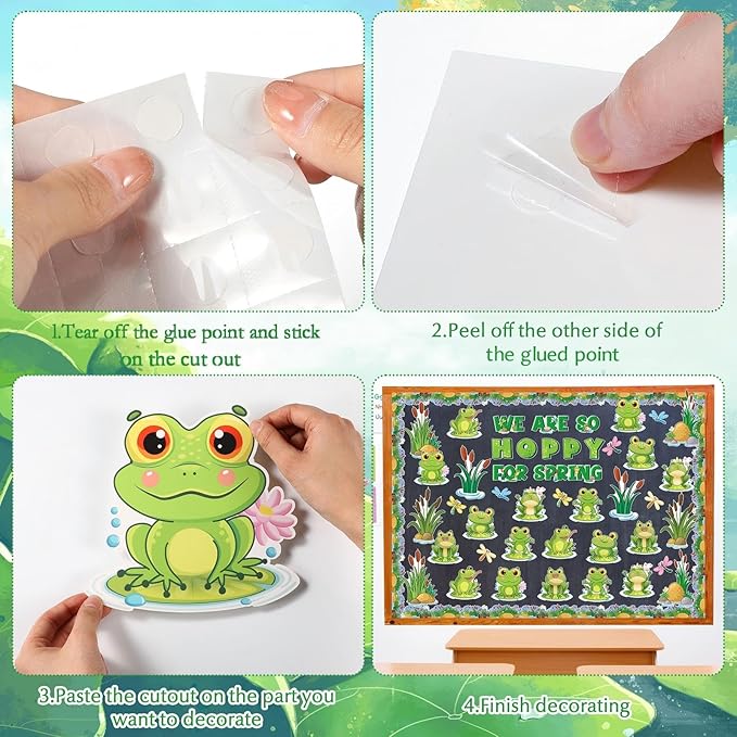 Pasimy 68 Pcs Frog Bulletin Board Set Spring Summer Classroom Decorations Green Jumping Frog Pond Grass Dragonfly Flower Lotus Paper Cutouts Jungle Bulletin Border Trims for Chalkboard School Wall
