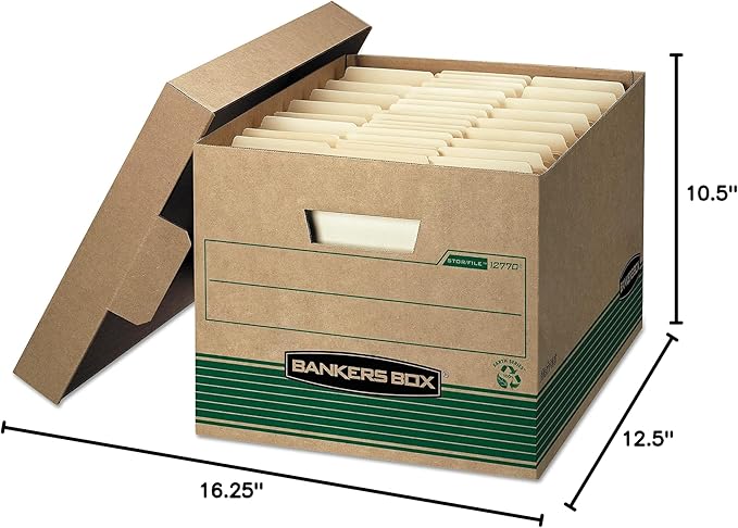 Bankers Box 20-Pack 100% Recycled Medium Duty File Storage Boxes with Lids, FastFold Assembly, Letter/Legal, STOR/FILE, (1277008)