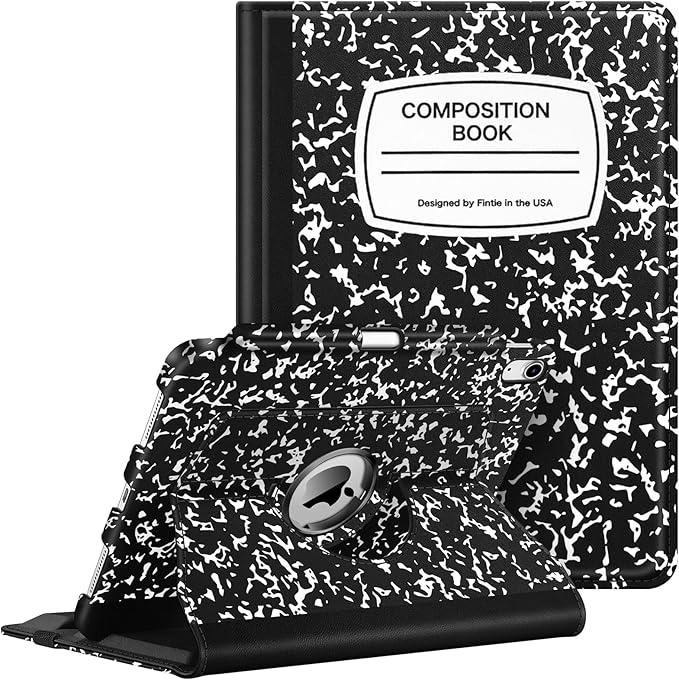 Fintie Rotating Case for iPad (A16) 11th Generation 11 Inch (2025), iPad 10th Generation 10.9 Inch (2022) - [Built-in Pencil Holder] 360 Degree Rotating Protective Stand Cover, Composition Book Black