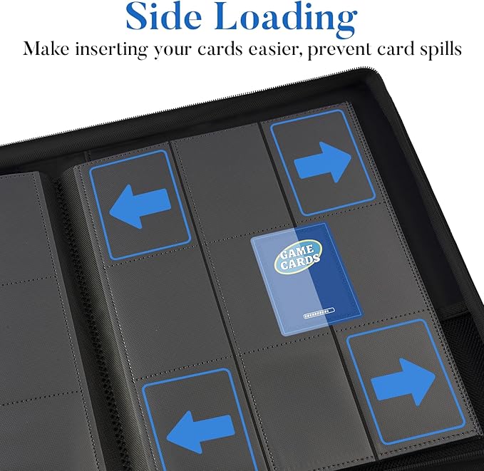 Premium Zip Card Binder, Fabmaker 9 Pocket Trading Card Binder, PU Cover Zipper Card Collection Album, Sturdy 360 Side-Loading Card Folder Holder for Game & Sports Cards, Royal Blue