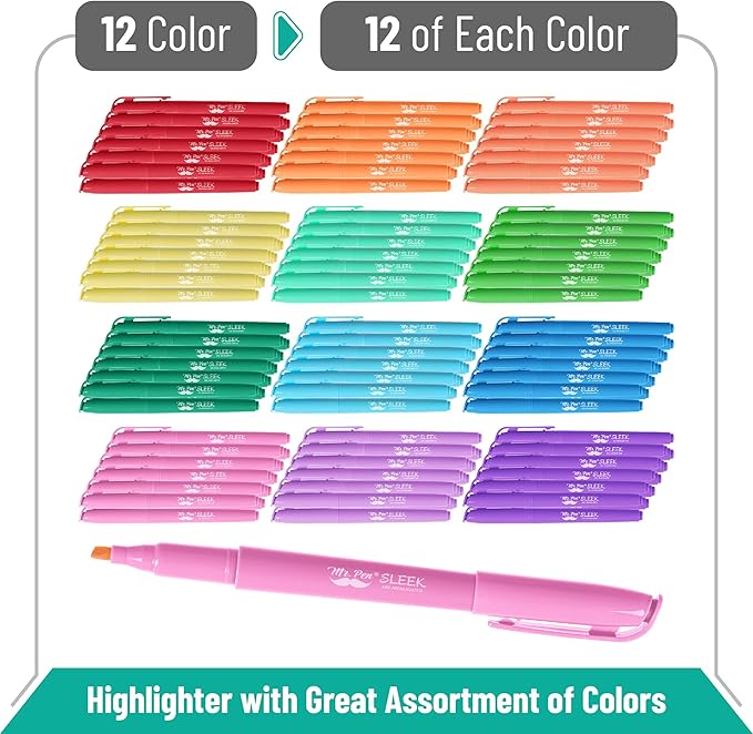 Mr. Pen- Pastel Highlighters, 144 Pack, Assorted Colors, Fast Dry, Bulk Highlighter Pastel, Set, Bible Journaling Highlighter, Marker