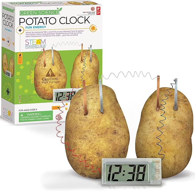 4M: Green Science: Potato Clock - DIY & Experience Battery-Free Renewable Energy, Power A Digital Clock, STEM Learning Craft Activity Kit, Kids Age 5+