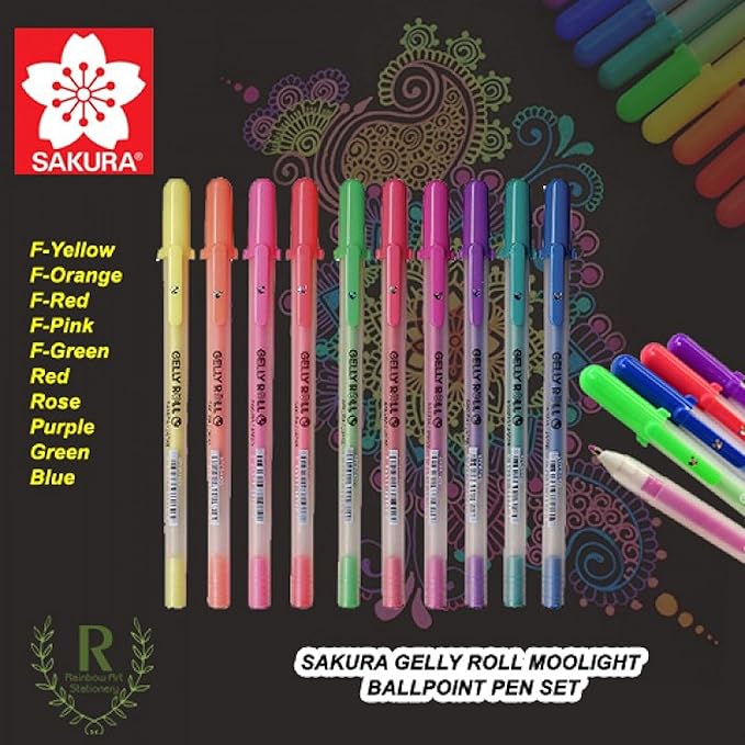 SAKURA Gelly Roll MoonLight (Made in Japan) [Limited Edition] Gel Ink Pen Set - Bold Sparkling, Glittering & Assorted Colors 12Pens