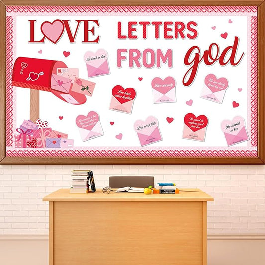 Valentine's Day Christian Bulletin Board Set Valentine's Day Religious Jesus Bible Verse Classroom Decorations Love Letters from God Paper Cutouts for Church School Home Chalkboard Wall Door Decor