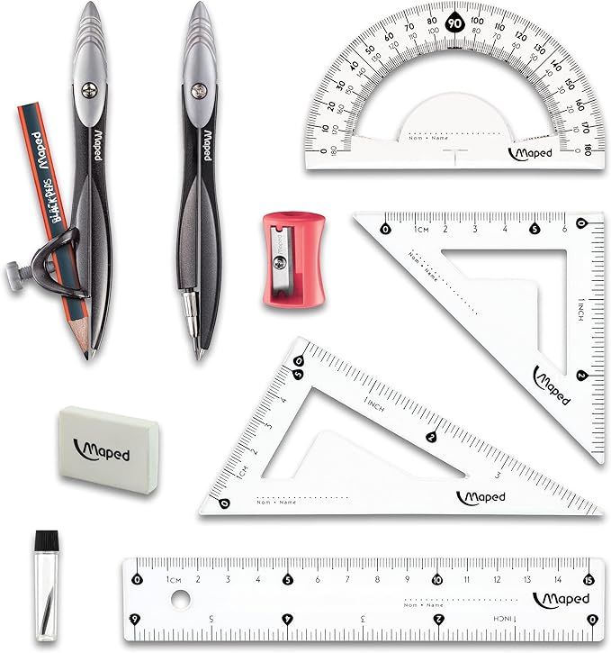 Maped Study Geometry 10 Piece Set - Advanced Student Kit - Precision Tools - Durable & Ergonomic Design - Enhances Creativity - Quality Materials