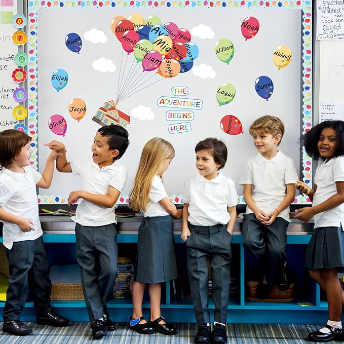 Colorful Balloons Bulletin Board Decoration Set Mix Balloon Borders Cutouts for Party School Classroom Door Welcome Bulletin Board Craft Home Wall(Adventure Balloons)