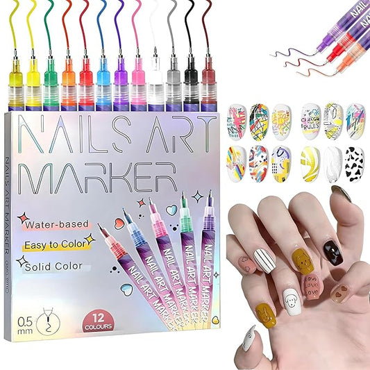 12 Colors Nails Art Pens Set,Nails Art Markers for Gel Nails,Fine Tip Nails Art Pen 0.5mm,Drawing Painting Liner Brush for DIY Nails Art Drawing Painting Tools (A-1 Set)