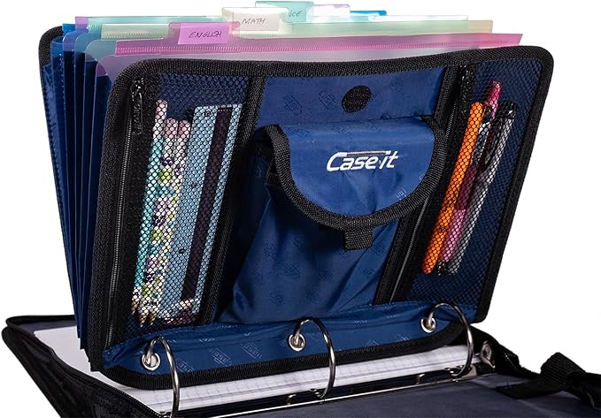 Case It 5-Tab Binder Accessory, 5-Colored Tabbed, 6 Pocket Expanding File, fits Any Standard 3 Ring Letter Size Binder, Additional Zippered mesh Pockets for Pen Storage, ACC-21, Blue (Pack of 6)