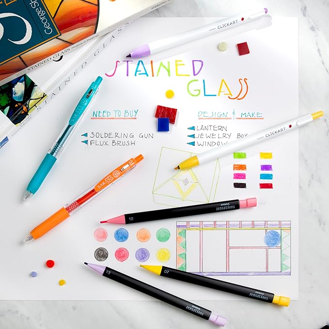 Zebra Pen Creative Essentials Clicking Set 24-Pack, Includes 8 CLiCKART Markers, 8 Colored Pencils and 8 Sarasa Clip Retractable Gel Pens, Assorted Ink Colors, Ideal For Bullet Journaling (76124)