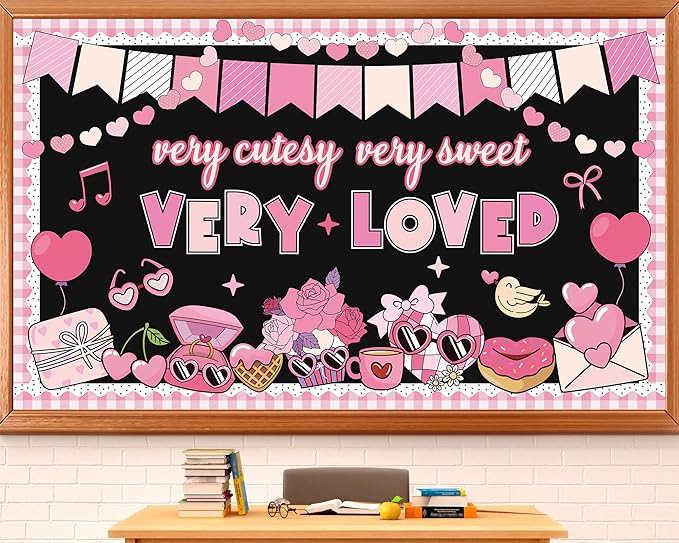 Valentine's Day Bulletin Board Decorations Set Pink Love Heart Paper Cutouts for Happy Valentine's Day Classroom Decorations Valentines Bulletin Board for School Home Classroom Chalkboard Wall Decor