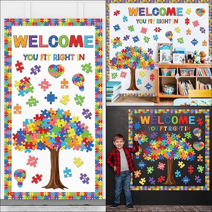 Motivational Bulletin Board Decoration Set Classroom Positive Inspirational Accents Decor Puzzle Pieces Cutouts for Chalkboards Welcome Back to School Bulletin Boards Craft Home Wall(Puzzle Pieces)