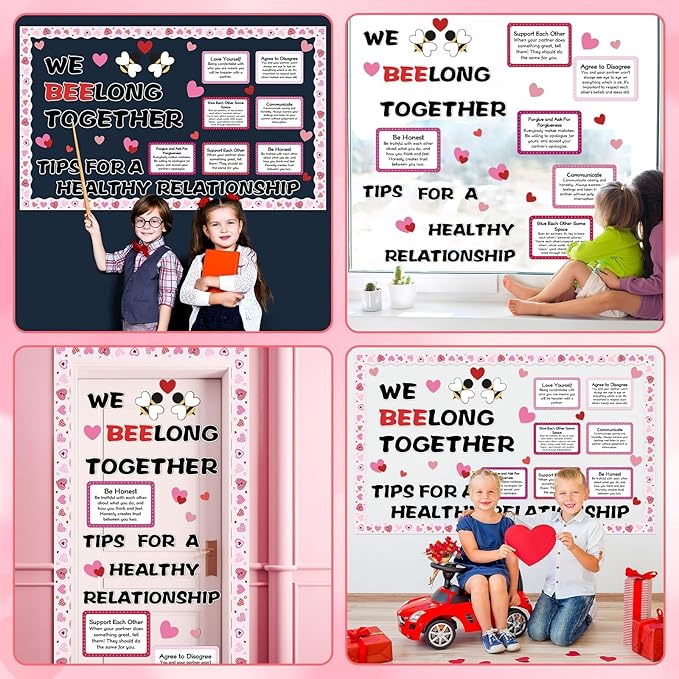 Valentine's Day Bulletin Board Set We Bee Love Heart Classroom Decorations Bee Long Together Paper Cutouts Healthy Relationship Tips Bulletin Board for Valentines School Office Door Decor Supplies