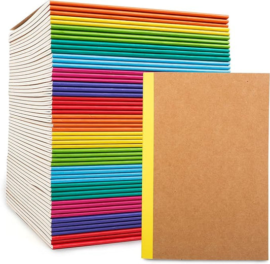 feela 56 Pack Composition Notebooks Bulk, Kraft Cover Lined Blank College Ruled Composition Travel Journals with Rainbow Spines For Women Students Business, 60 Pages, 8.3”x 5.5”, A5, 8 Colors