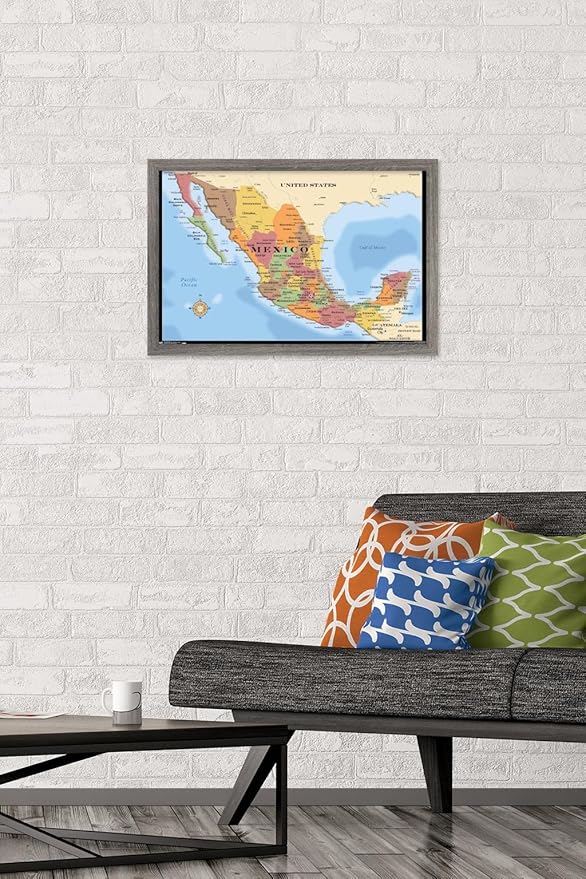Trends International Map - Mexico Wall Poster, 14.725" x 22.375", Barnwood Framed Version