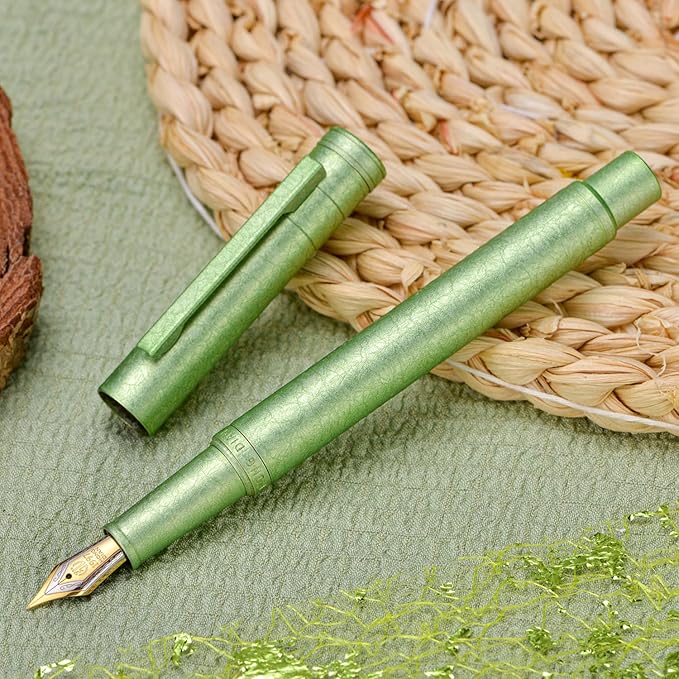 Hongdian 1851 Forest Fountain Pen Applegreen Ice Flowers, Fine Nib Classic Design with Converter and Metal Pen Case