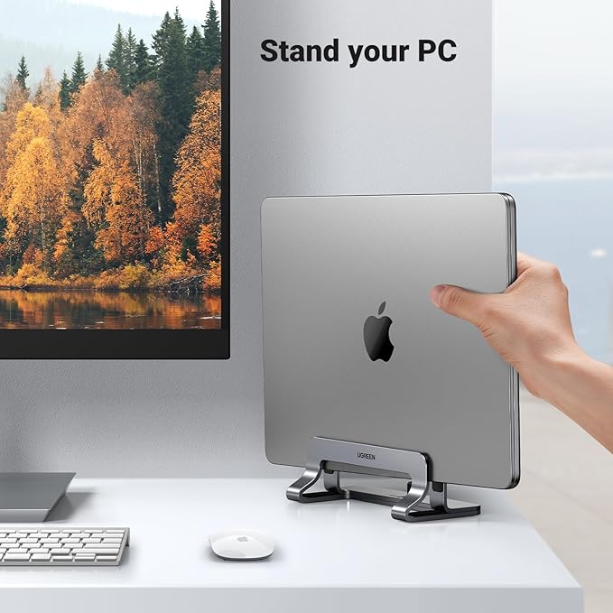 UGREEN Vertical Laptop Stand Holder for Desk Bundle, Gray and Silver