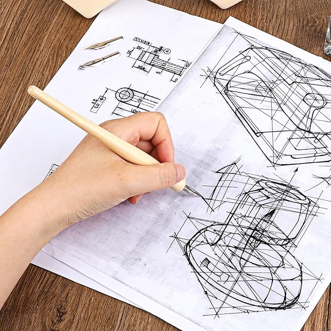 12 PCS Oblique Calligraphy Dip Pen Set Dip Pens Nib Speedball Pens Include Calligraphy Oblique Pen Holder or Straight Holder Replacement Nibs for Painting Signing Writing Present
