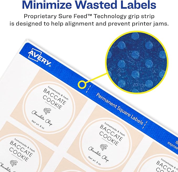 Avery Printable Square Labels, 2" x 2", Matte White, Laser & Inkjet Compatible, 300 Blank Labels Total, Great for Branding, Packaging, Events, and More (22806)