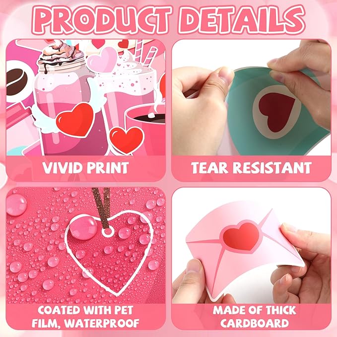 Valentine's Day Coffee Bulletin Board Set Valentines Coffee Cup Classroom Decorations Pink Red Heart Paper Cutouts Valentine's Day Bulletin Board for School Classroom Office Wall Door Decor Supplies
