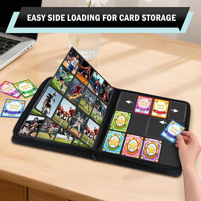 12 Pocket Card Binder, Zipper Trading Card Binder, 720 Large Capacity Side Loading Non-Ring Card Album, Double Sided Acid-Free Card Protector Binder, Card Collection for TCG, MTG, Sport Card, Teal
