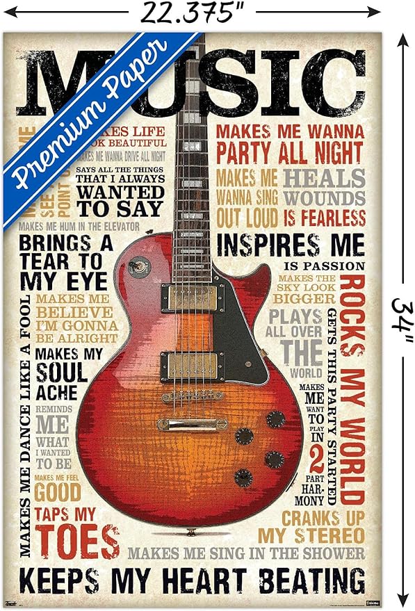 Trends International Music Inspires Me Wall Poster, 22.375" x 34", Premium Poster & Mount Bundle