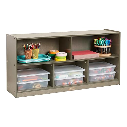ECR4Kids 5-Compartment Mobile Storage Cabinet, Toddler, Classroom Furniture, Grey Wash