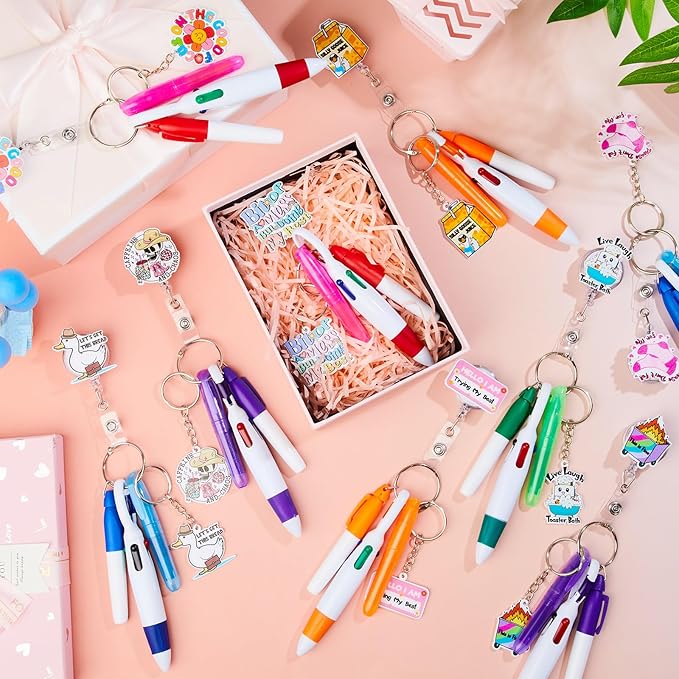 Henoyso 54 Pcs Nurse Badge Reel Pens Mini Highlighter Pens Bulk Nursing Week Appreciation Gifts Badge Accessories Retractable for Cna Medical Assistant Christmas Women (Funny)