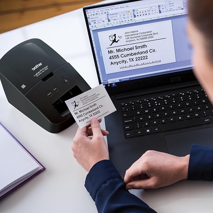 Brother QL-600 Desktop Monochrome Label Printer, up to 2.4" Label Width, No Ink Required, uses Brother Genuine DK Drop-in Rolls for Fast Labeling and Easy Integration with Microsoft Applications