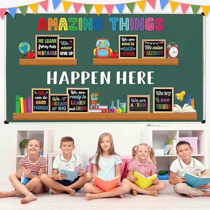 Qilery Bookshelf Bulletin Board Set Colorful Motivational Classroom Decor Reading Library Bulletin Board Set Inspirational Cutout for Back to School Classroom Decoration