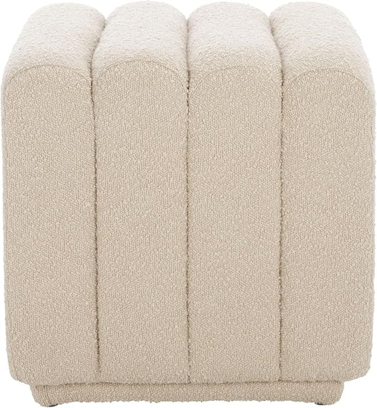 SAFAVIEH Home Collection Joseph Beige Boucle Channel Tufted Square Ottoman Seat Foot Rest (Fully Assembled)