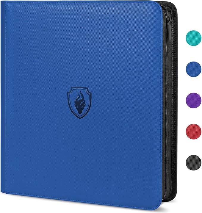 Premium Zip Card Binder 12 Pocket, Fabmaker 912 Pockets Trading Card Binder, PU Zipper Card Collection Album, Sturdy Side-Loading Card Book Holder for Game & Sports Cards, Royal Blue