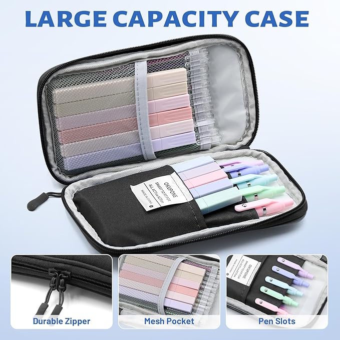 42 Pack Gel Pens for Coloring Books, 5 Gel Pens 0.5mm Black Ink, 12 Vibrant Sparkle Metallic Glitter Pens with 12 extra refills for enduring use, 12 Pastel Highlighters for Man Woman(Black)