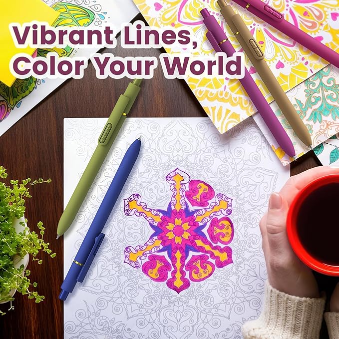 Colorful Gel Pens - 8 Pcs Colored Ink Pens Coloring | 0.7MM Smooth Writing Medium Point - Quick Drying Retractable Colored Pen for Journaling Note Taking (Vintage - 8Pcs