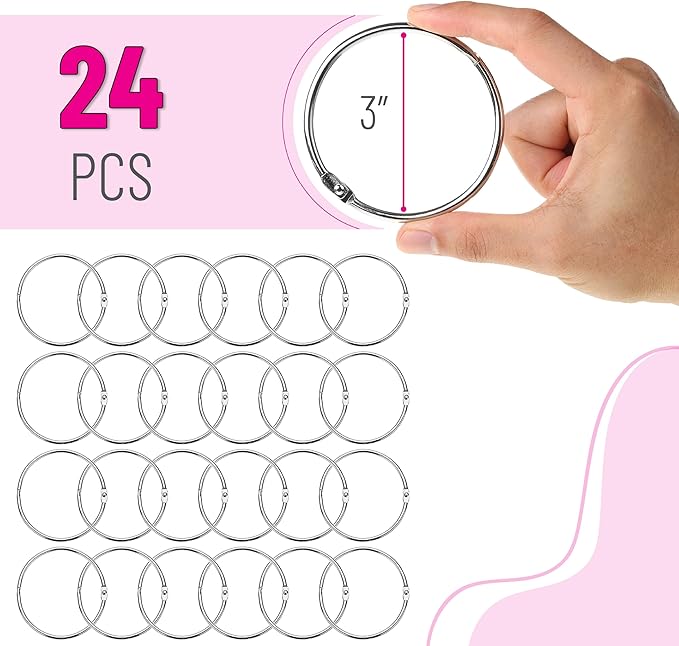 Mr. Pen- Loose Leaf Binder Rings for Index Cards, 3 Inch, 24 Pack, Metal Rings for Index Cards