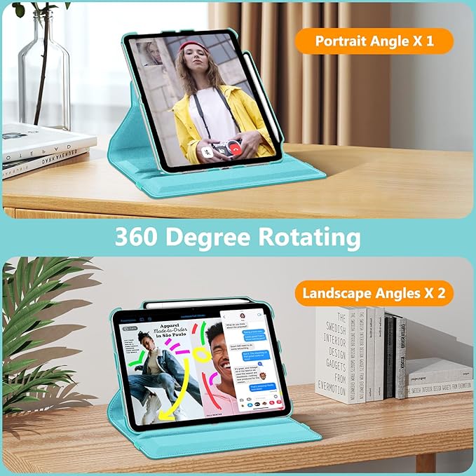 Fintie Rotating Case for iPad (A16) 11th Generation 11 Inch (2025), iPad 10th Generation 10.9 Inch (2022) - [Built-in Pencil Holder] 360 Degree Rotating Protective Stand Cover, Green Sea Turtle