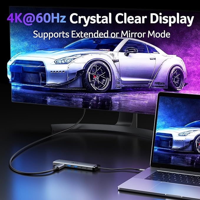 Acer 8 in 1 USB C Hub 10Gbps, USBC to HDMI Adapter 4K@60Hz, 2×USB-C 3.2, 2×USB A 3.0 Data Transfer, 100W PD Port Type C Multiport Splitter with SD/TF Card Reader, for Laptop, PC, Desktop, iPad Pro